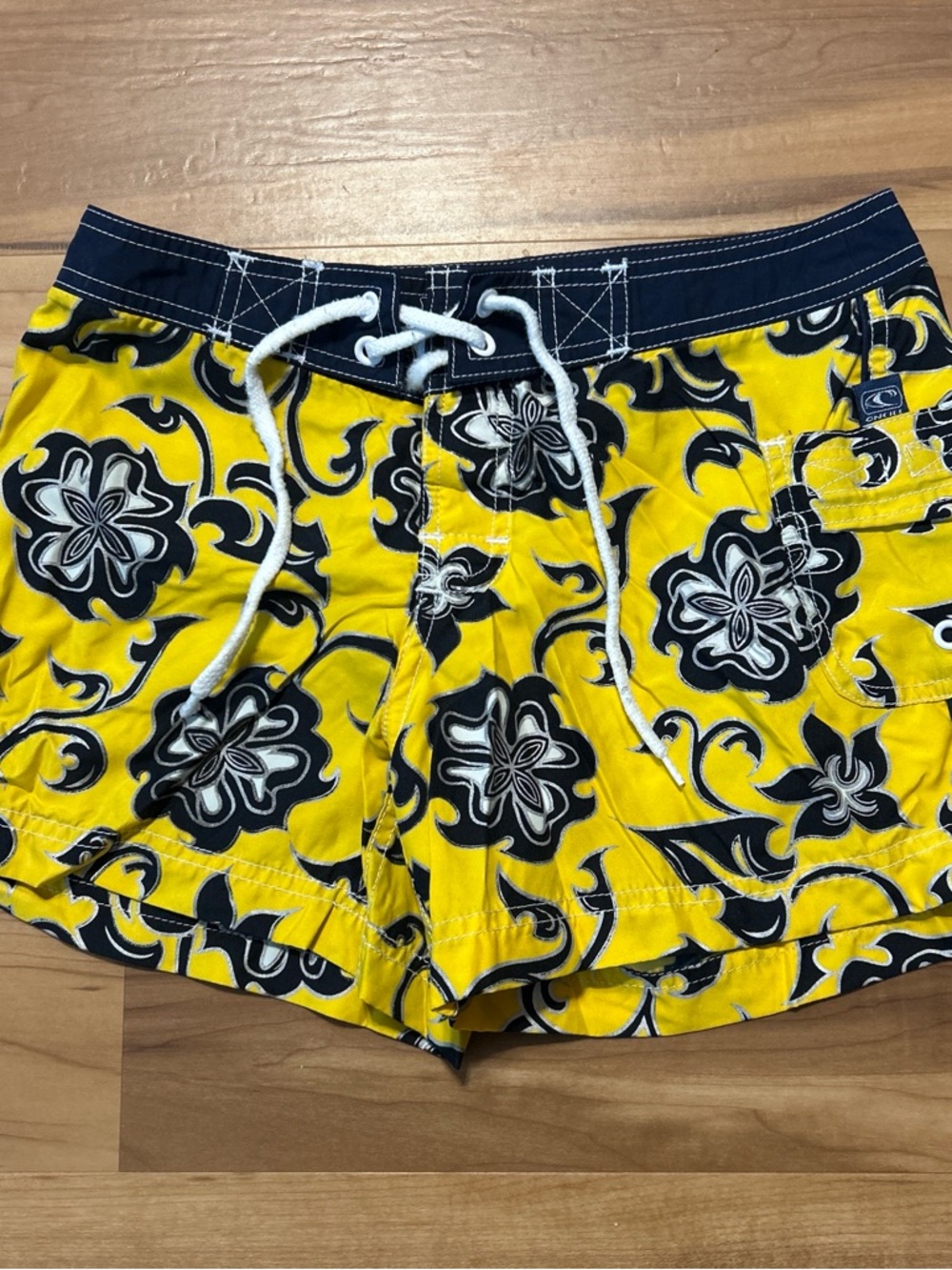 O’Neill Yellow & Black Floral Athletic Swim Shorts
